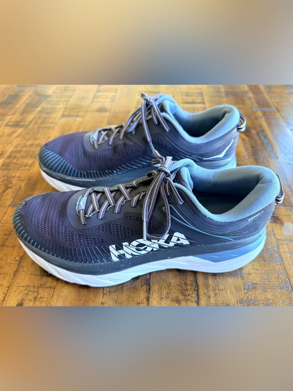 HOKA ONE ONE Bondi 7 Men’s Running Shoes 13 • Blue/White • Mesh • Cushioned